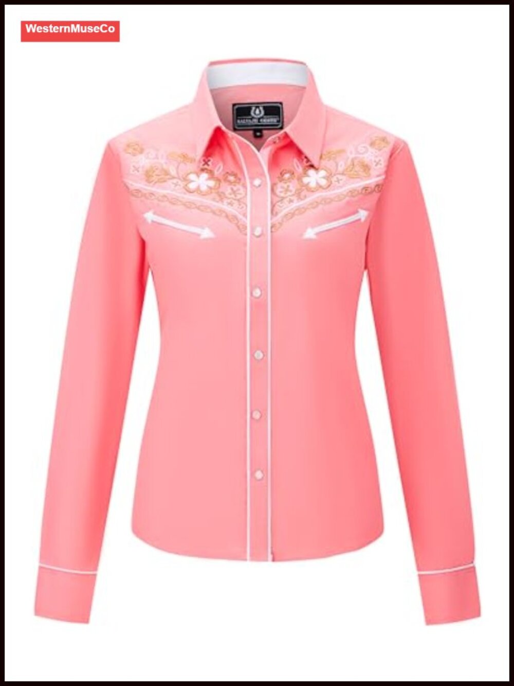 Women's Embroidered Western Cowboy Snap Front Long Sleeve Button Down Shirt